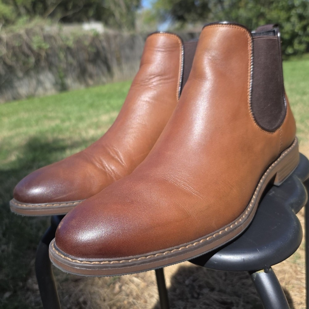 Nordstrom Mens Tan Water Resistant Leather Chelsea Boots OrthoLite Ankle Boots